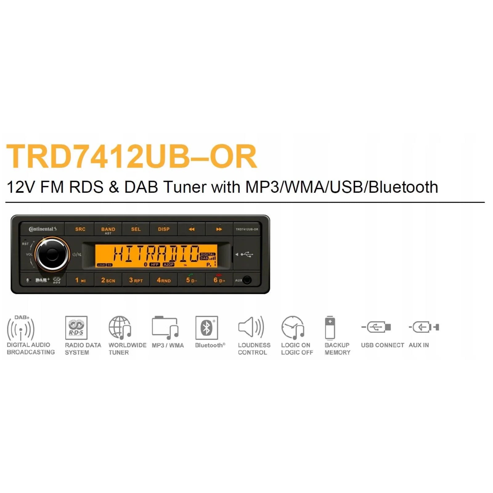 VDO RDS Car Stereo DAB Radio Bluetooth USB AUX | TRD7412UB-OR 2910000430600